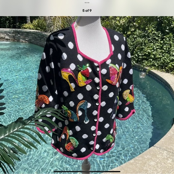 Design Options Phillip Jane Gordon Sz M Fruit 🍉 High heel Beaded Sweater - Picture 4 of 7